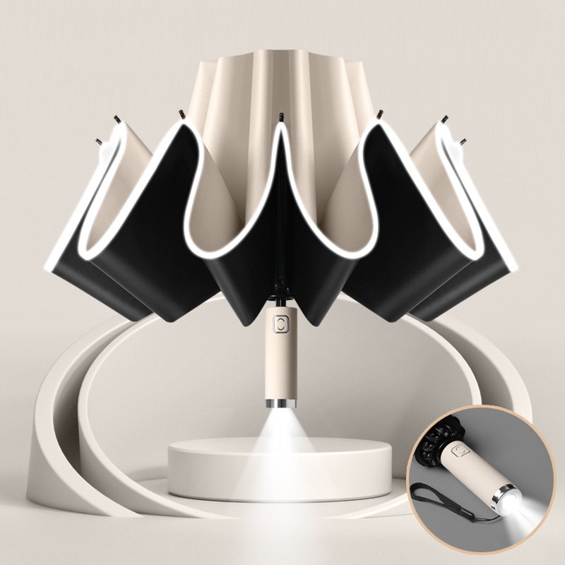 Umbrella with LED Flashlight and Lighted Rim.